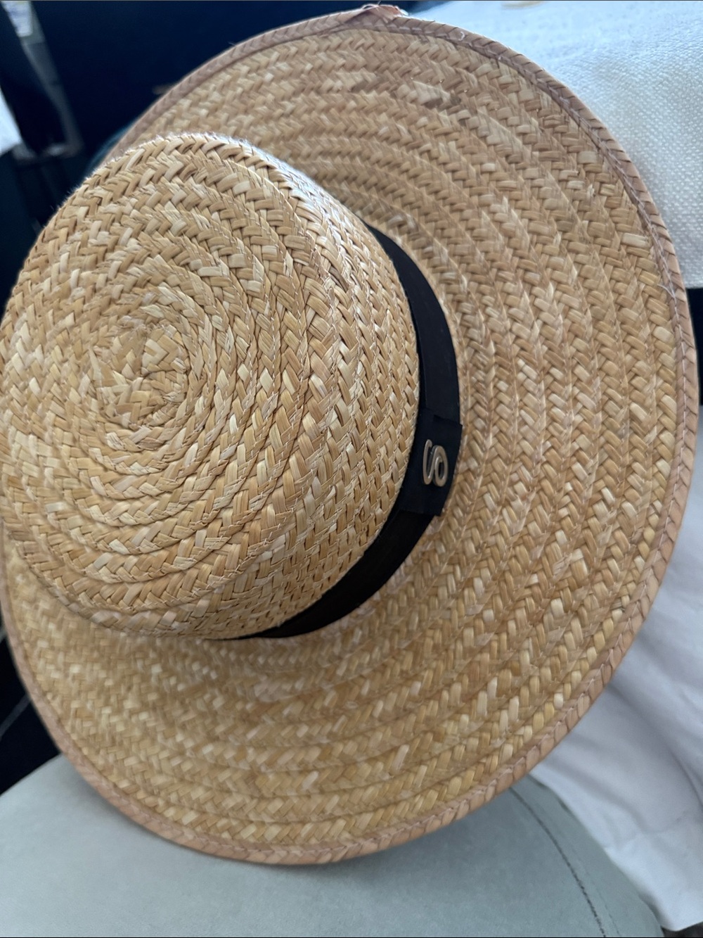Straw Boater Hat with Black Band - S Accent - Picture 3 of 10